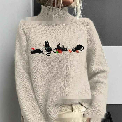 High-neck Christmas Lapel Totem Long-sleeve Sweater