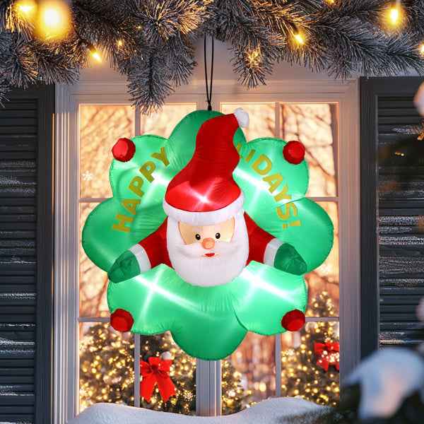4ft Window Santa Claus Wreath - 5 LED Lights Christmas Inflatable Decoration - DropOnline.co