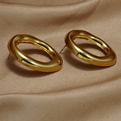 Lxalry 18K Gold Plated Stainless Steel Oval Pendant Jewelry Set For Women - Minimalist Elegant Necklace & Earrings, Hypoallergenic, Waterproof, Tarnish-Free, Ideal Gift For Birthday, Wedding, Daily We - DropOnline.co