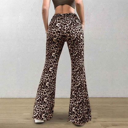 Casual Sexy Knitted Stretch Elastic Leopard Print Flared Pants