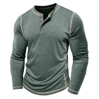 European And American Men's Henley Shirt With Four-button Top