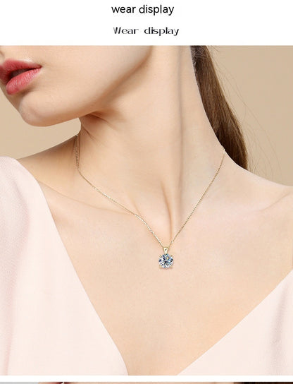 Classic Four-claw Diamond Necklace High-grade 925 Silver Plating 18K Gold Pendant - DropOnline.co