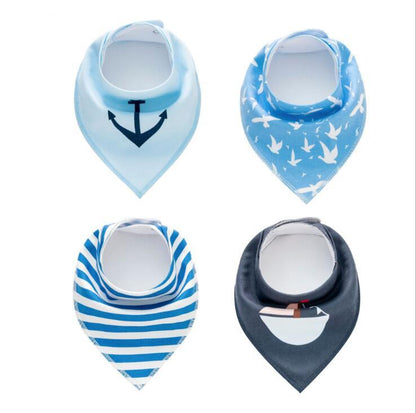 Baby Bandana Bibs 4-Pack - Cotton Triangle Drool Bibs with Arrow & Wave Prints - DropOnline.co