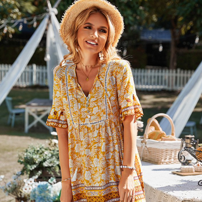 Floral Puff Sleeve Dress - Romantic Feminine Style for Women