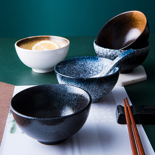 Japanese-Style Porcelain Rice Bowl - Microwave Safe Ceramic Dining Bowl