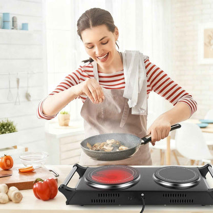 1800W Electric Double Burner Portable Heating Hot Plate Stove Countertop RV Hotplate With 5 Temperature Stepless Adjustments Portable Handles