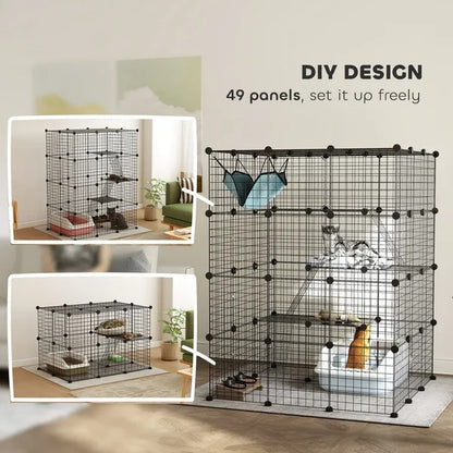 DIY 4 Tier Cat Cage Indoor With Hammock, Ramps, Jumping Platforms, Doors, Cat Enclosure For 1-3 Cats, 3 X 3 X 4, Black - DropOnline.co