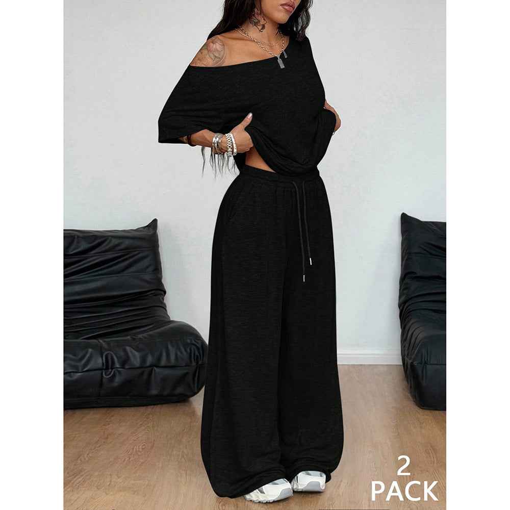 Retro Solid Color Casual Pants For Women, Loose Wide-leg Versatile