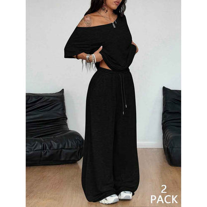 Retro Solid Color Casual Pants For Women, Loose Wide-leg Versatile