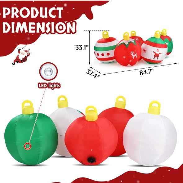 6.9 FT Lighted Christmas Inflatable - Five Christmas Balls with LED Lights - DropOnline.co