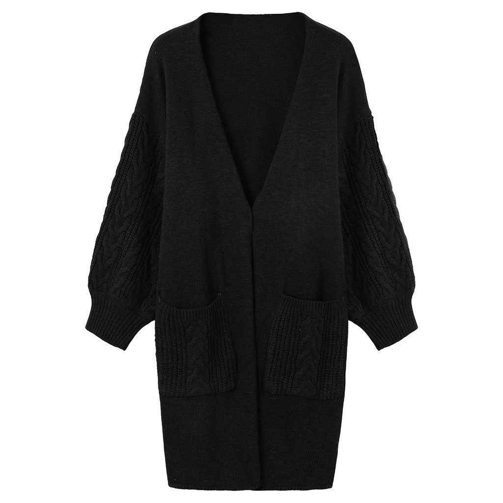 Knitted Cable Lantern Sleeve Coat Sweater