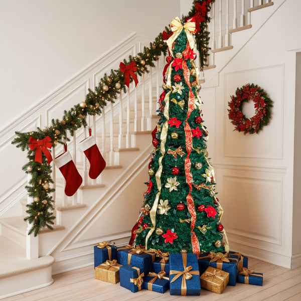 7 FT Fully Decorated Pre-lit Christmas Tree - Pop Up with 200 Lights Remote Control - DropOnline.co