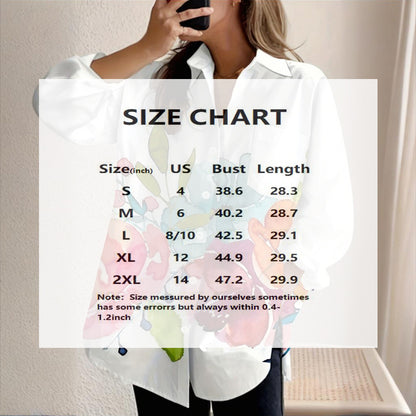 Women's Notch Lapel Long Sleeve Blouse With Colorful Floral Print - Chest Pocket Button-Up Shirt For Spring&Fall - DropOnline.co