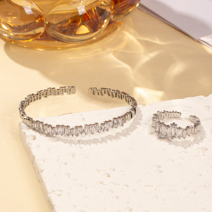 2pcs Fashionable Women's Cubic Zirconia Decorative Wristband, Irregularly Inlaid With Open Wristband Rings, Suitable For Matching With Daily Clothing - DropOnline.co