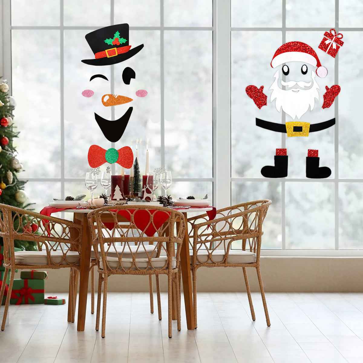 Christmas Door Stickers - 2 Pack Santa & Snowman Felt Wall Decorations - DropOnline.co