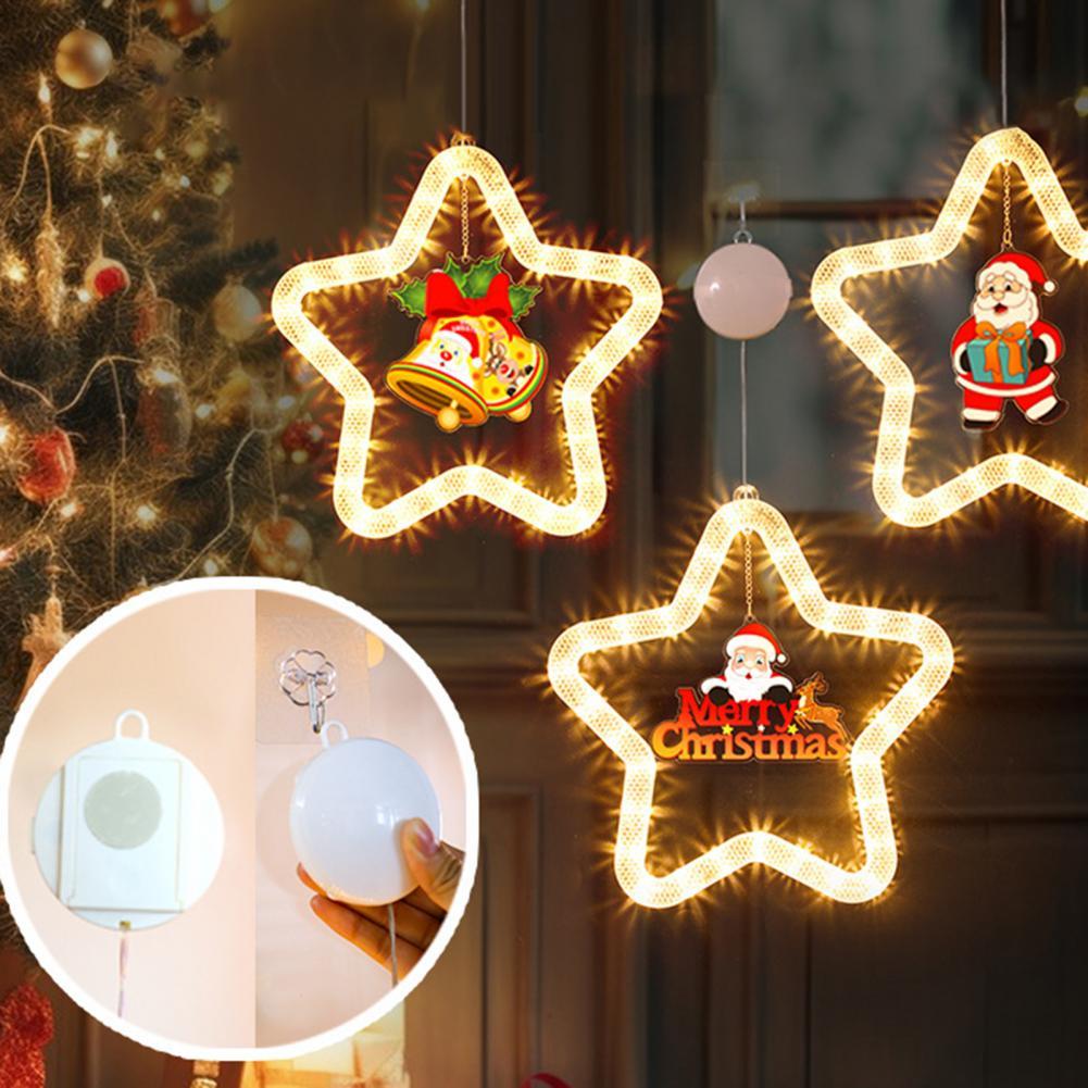 Christmas LED Star Pendant Light - Battery Powered Window Door Decoration with Adhesive