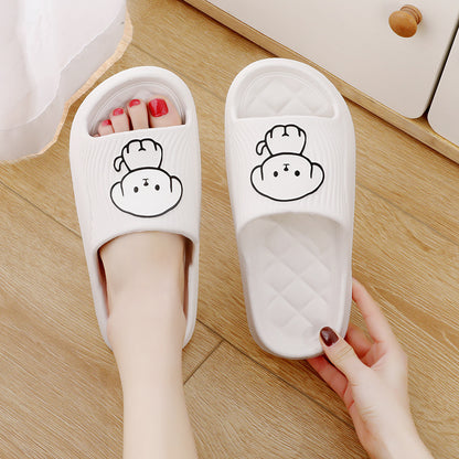 Cute Cartoon Dog Slippers Summer Solid Color Non-slip Rhombus Bathroom Slipper Indoor House Shoes For Men Women Couples - DropOnline.co