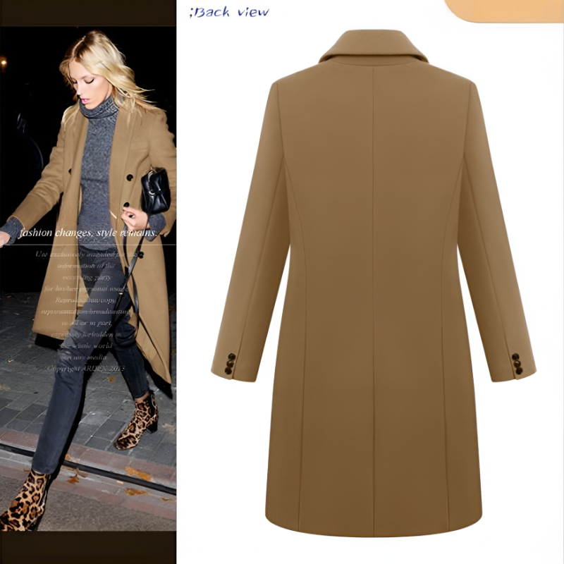 Women's Double-Breasted Woolen Coat - Long Winter Outerwear