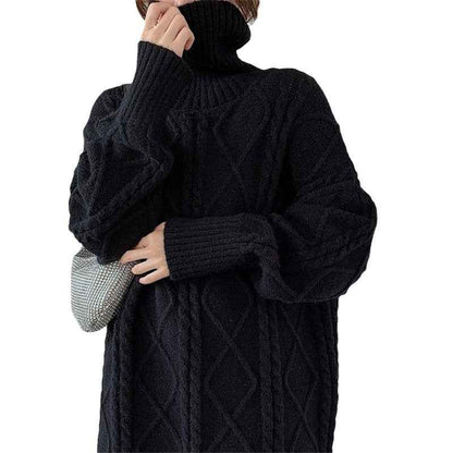 High-neck Design Cable Knit Sweater Women Autumn