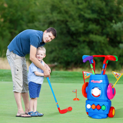 Toddler Golf Set With 4 Balls 4 Clubs 2 Holes 2 Flags Golf Cart Indoor Outdoor Golf Game Gift For 3-5 Years Old Kids