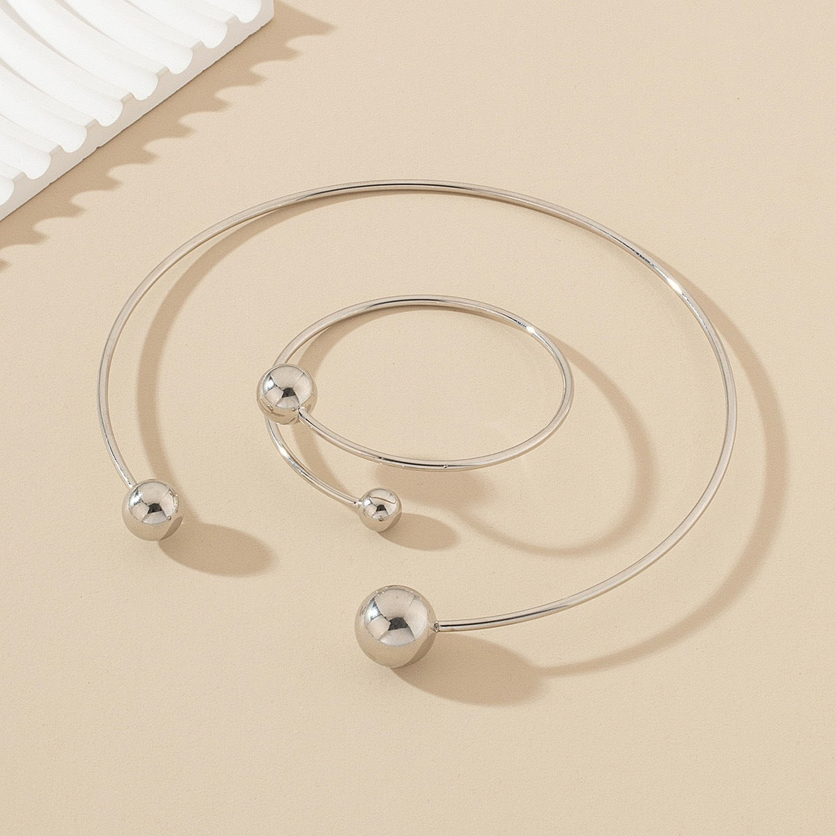 Adjustable Double Ball Alloy Bracelet Set - Elegant Fashion Jewelry