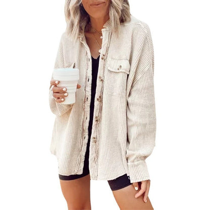 Women's Patchwork Irregular Shirt Jacket - Loose Long Sleeve Top - DropOnline.co