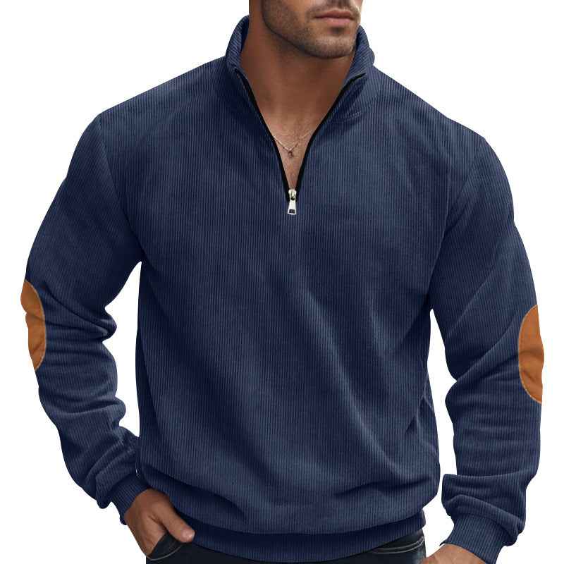 Half Zipper Men's Long-sleeved Sweater Corduroy Stand Collar Baggy Coat