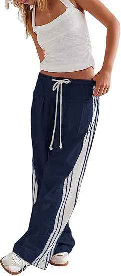 Pants With Extended Length, Contrasting Drawstring, Harem Street Style, Loose Casual Fit, With Thin Side Stripes