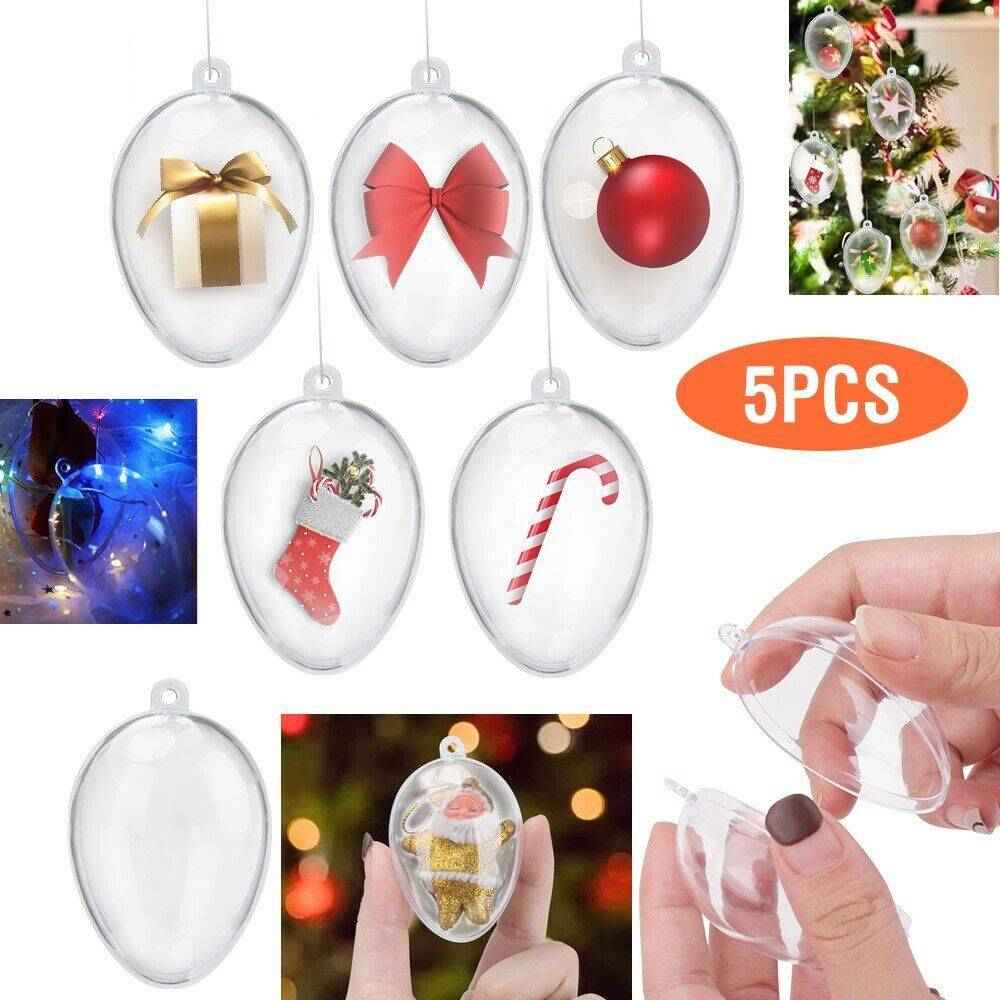 5 PCS Clear Plastic Christmas Balls - Fillable Sphere Xmas Tree Ornament Baubles - DropOnline.co