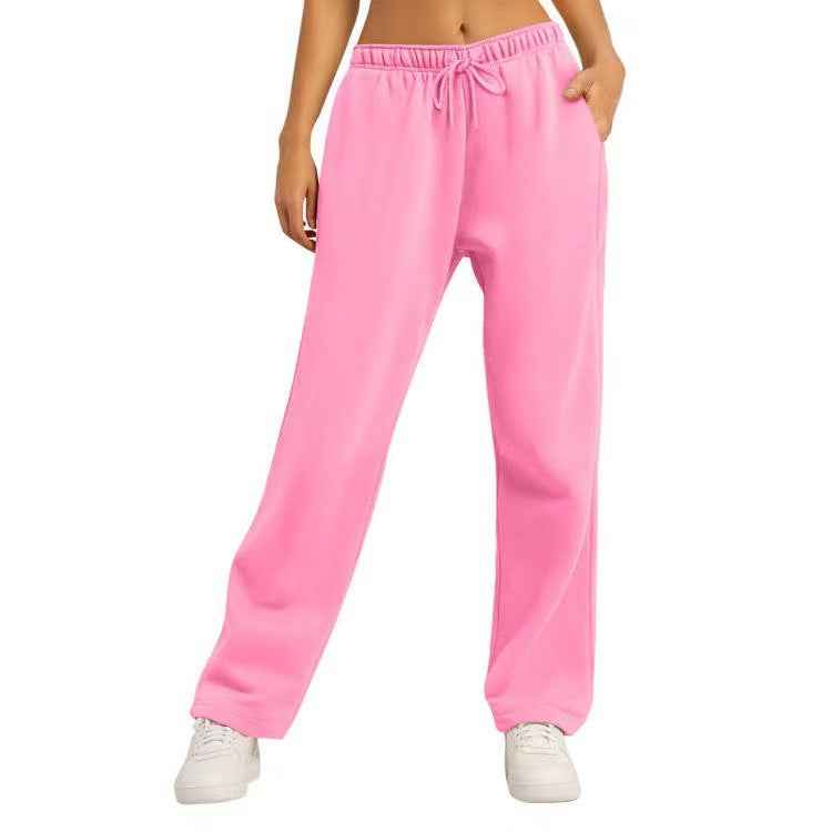 Women's Solid Color Casual Loose Fleece-lined Trousers