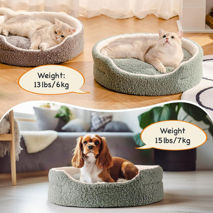Mewoo Washable Pet Bed For Cats & Small Dogs - 23x23x7 Inch Round Orthopedic Bed With Non-Slip Bottom, Plush Indoor Cat Bed For Kittens & Puppies, Sage Green - DropOnline.co