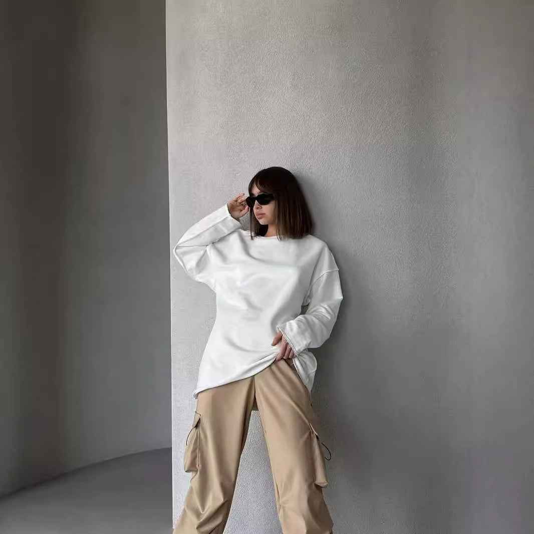 Casual Solid Color Round Neck Long Sleeve Sweatshirt