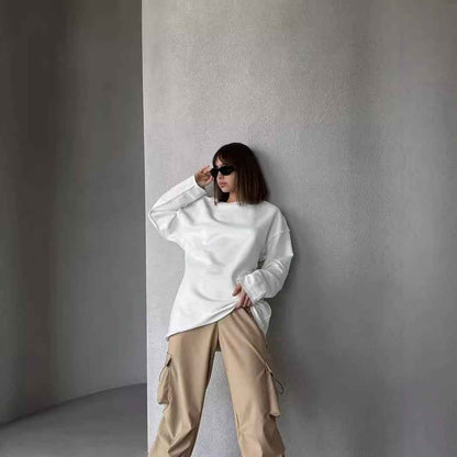 Casual Solid Color Round Neck Long Sleeve Sweatshirt