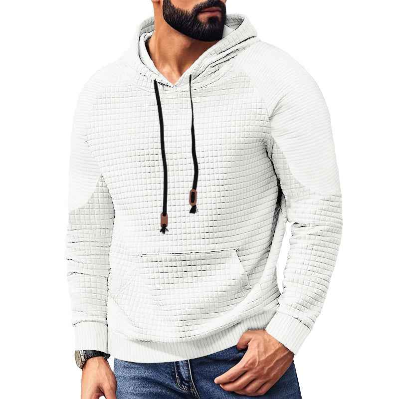 Casual Hooded Men's Checkered Pullover Sweatshirt With Large Pockets
