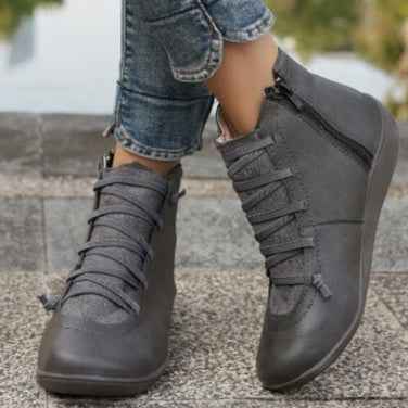 Women's Plus Size Flat Side Zipper Short Fashion Boots