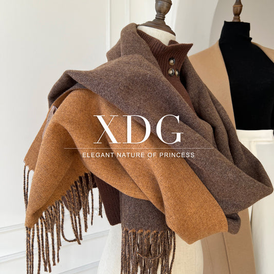 Double-Sided Artificial Australian Wool Scarf Shawl - Reversible Warm Wrap