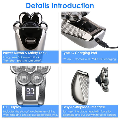 1Pc Head Shavers For Bald Men 5 In 1 7D Electric Rotary Razor Rechargeable Cordless Head Beard Trimmer Shaver Kit IPX6 Waterproof Dry Wet Grooming Kit With 3 Combs - DropOnline.co