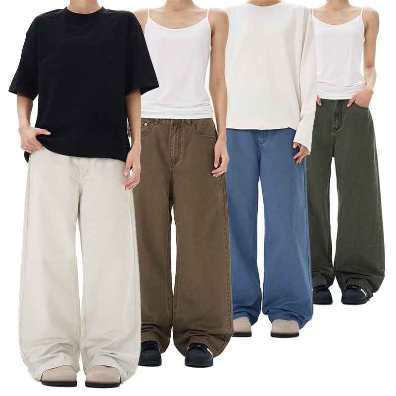 Pure Cotton Stone-washed Casual Straight-leg Men's Solid Loose Pants