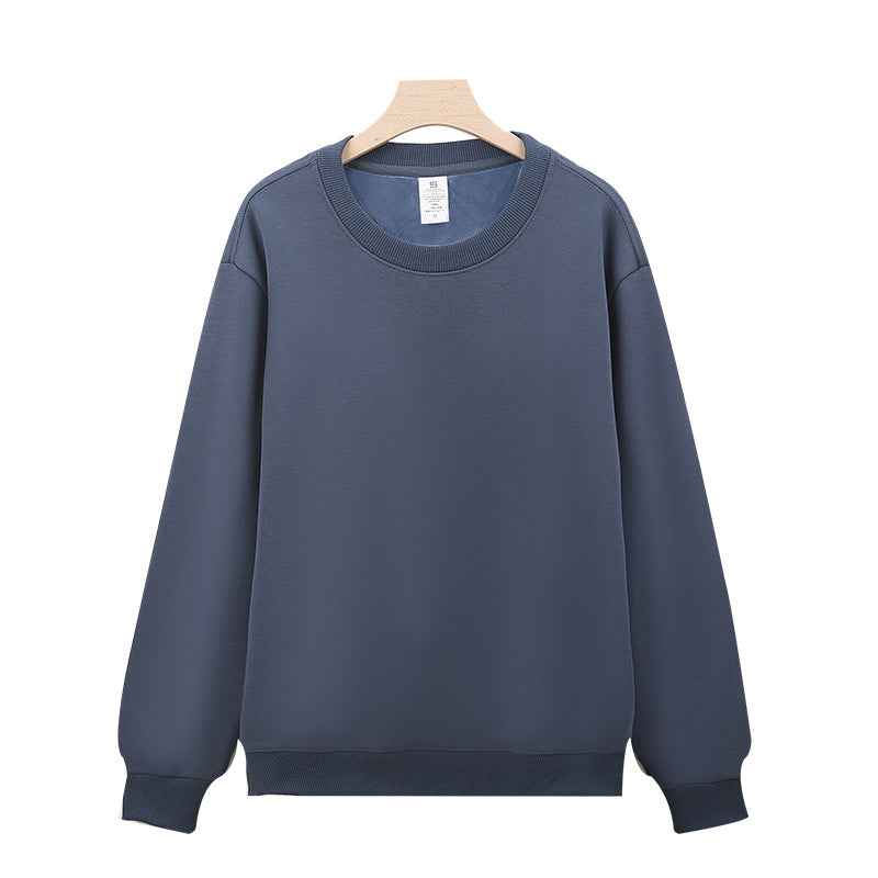 Heavy Chinese Cotton Round Neck Sweater Solid Color Korean Style Loose Casual Long Sleeves