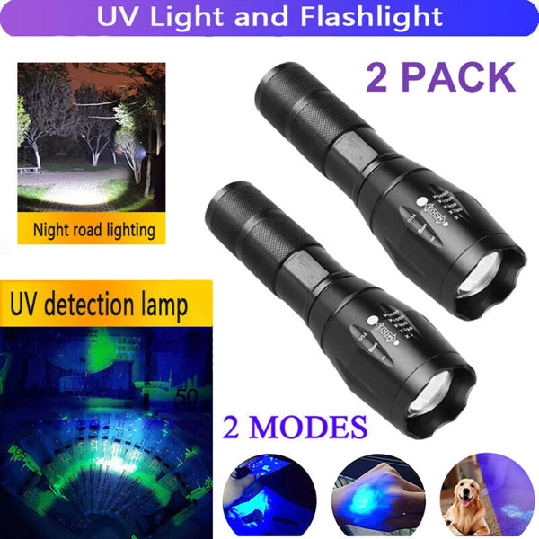 (2 Pack) 2 IN 1 LED Flashlight UV + White Zoomable LED Flashlight Detection Lamp(TK/TMEU For Self-pickup)