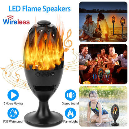 1Pc LED Flame Speakers Torch Wireless Speaker Waterproof Stereo Bass Speaker Outdoor Light-Up Speaker Atmosphere LED Flickers Night Light Patio Stake Lights Lantern For Party Camping - DropOnline.co
