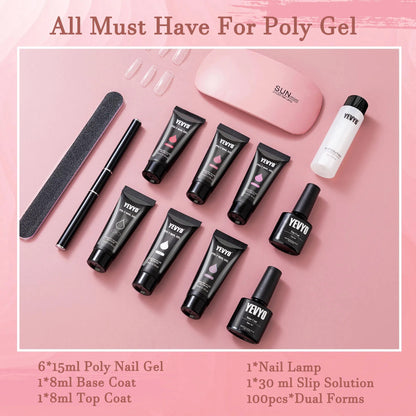Poly Gel Nail Kit Poly Nail Gel Kit With UV Lamp For Beginners With Anything With Gel Extension Nail Kit With Slip Solution - DropOnline.co