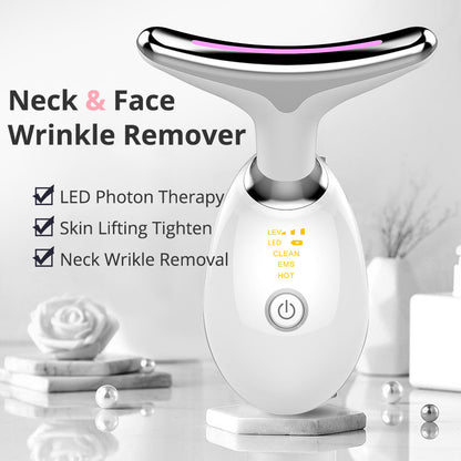 EMS Thermal Neck Lifting Massager - Electric Microcurrent Wrinkle Remover with LED Photon Therapy - DropOnline.co