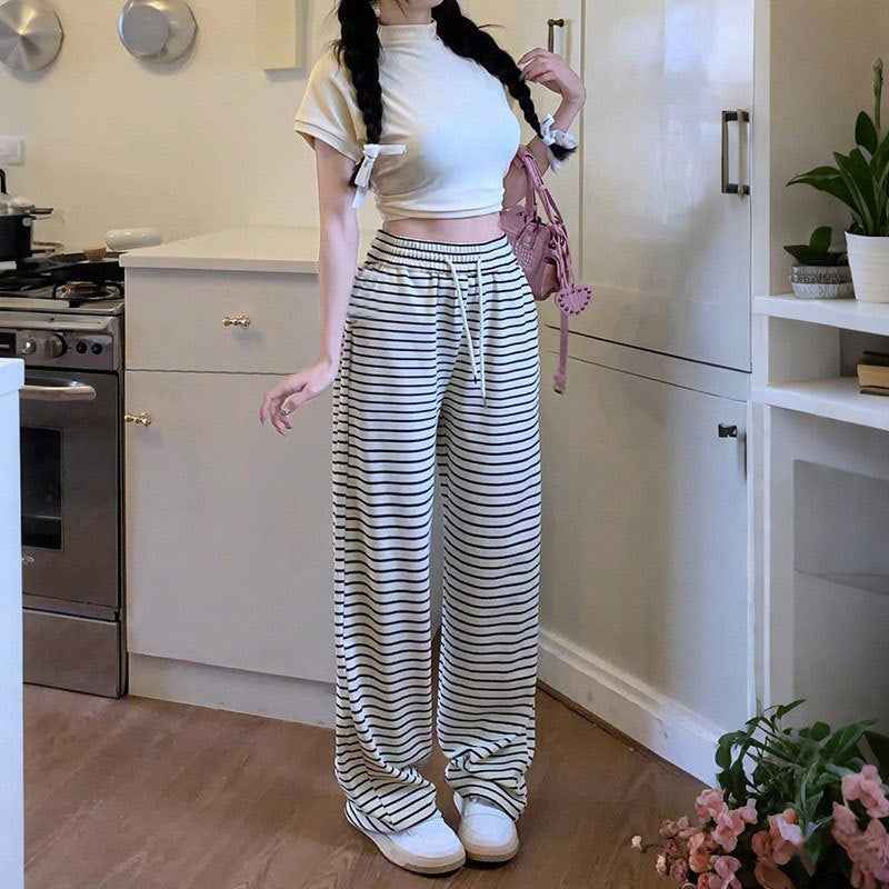 Loose Draping Outer Wear Slimming Stripes Wide-leg Casual Pants