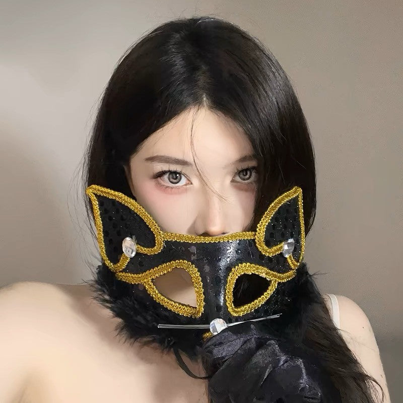 Halloween Half Face Mask - Werewolf White Design