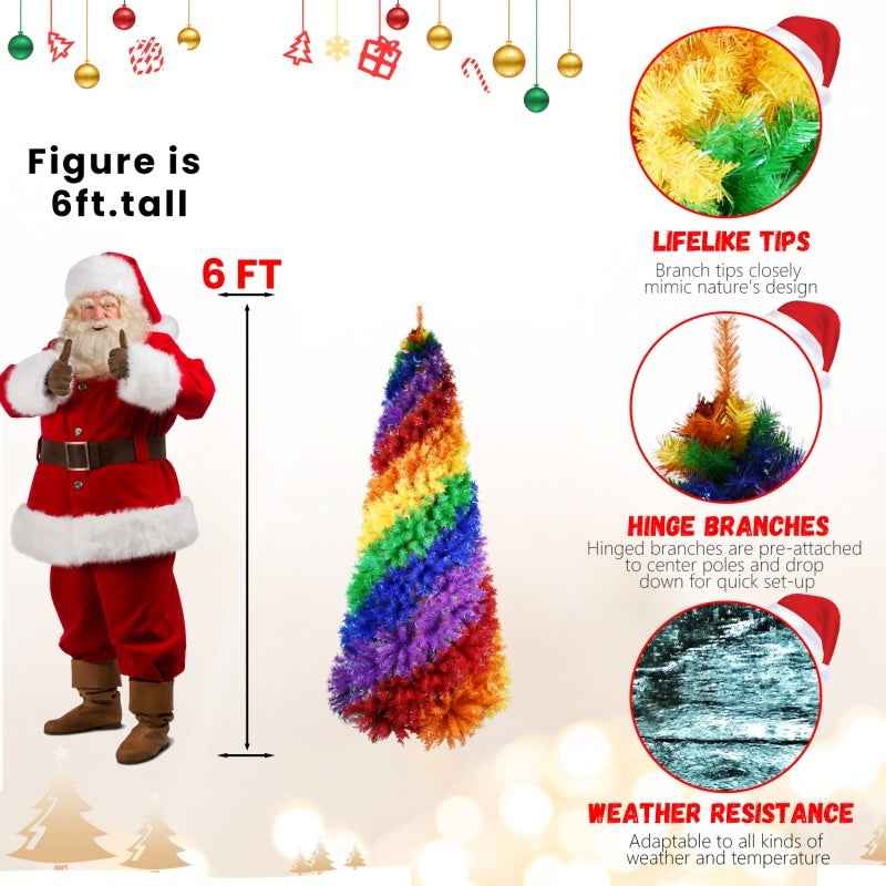 Artificial Colorful Rainbow Christmas Tree - 6FT-7.5FT Hinged PVC Tree
