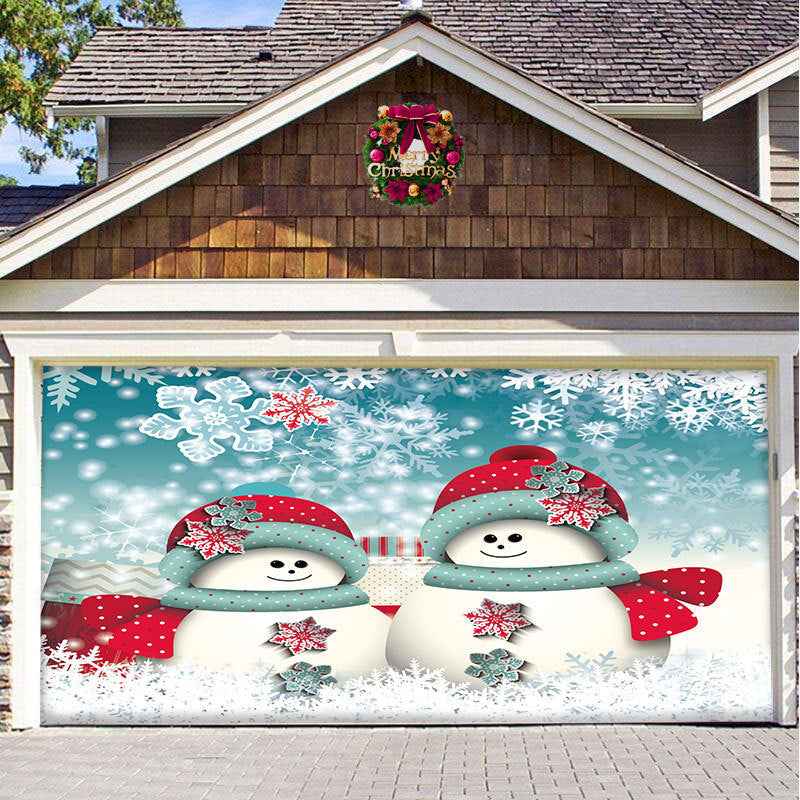Christmas Garage Door Cover - Polyester Background Hanging Cloth Holiday Party Decoration - DropOnline.co
