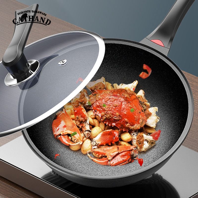 Premium Maifan Stone Non-Stick Wok - Flat Bottom Multi-Layer Composite Pan