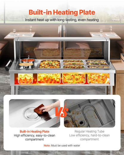 7 Pans + 2 Pots Commercial Food Warmer Steam Table With Undershelf Shield