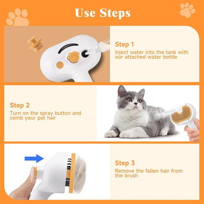 Universal Pet Steam Brush For Cats And Dogs 3-in-1 Spray Hair Removal Comb With Waterless Shampoo And Ear Towel,Tiktok, Amazon, Walmart Banned - DropOnline.co